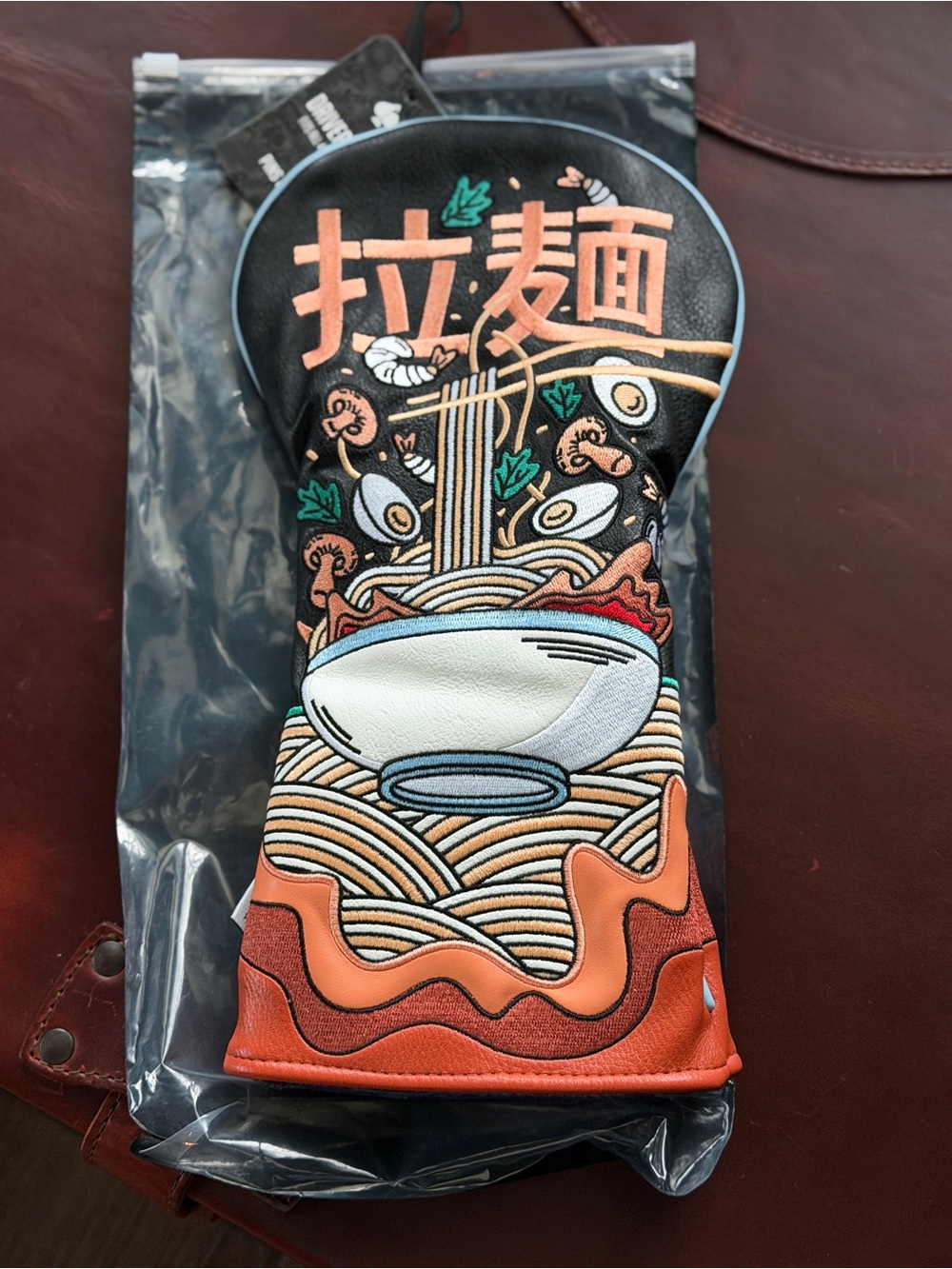Pins & Aces Black & Orange Ramen Print Menโs Golf Headcover